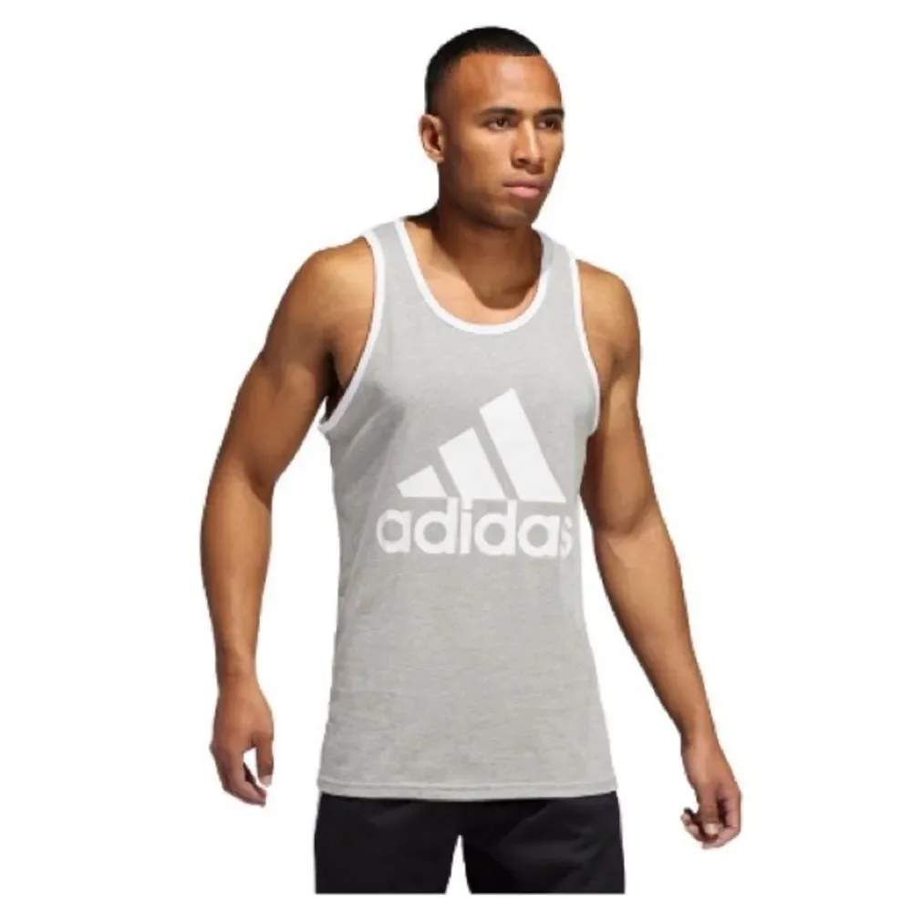Adidas Mens Logo Tank Shirt Grey Heather White, sleeveless shirt